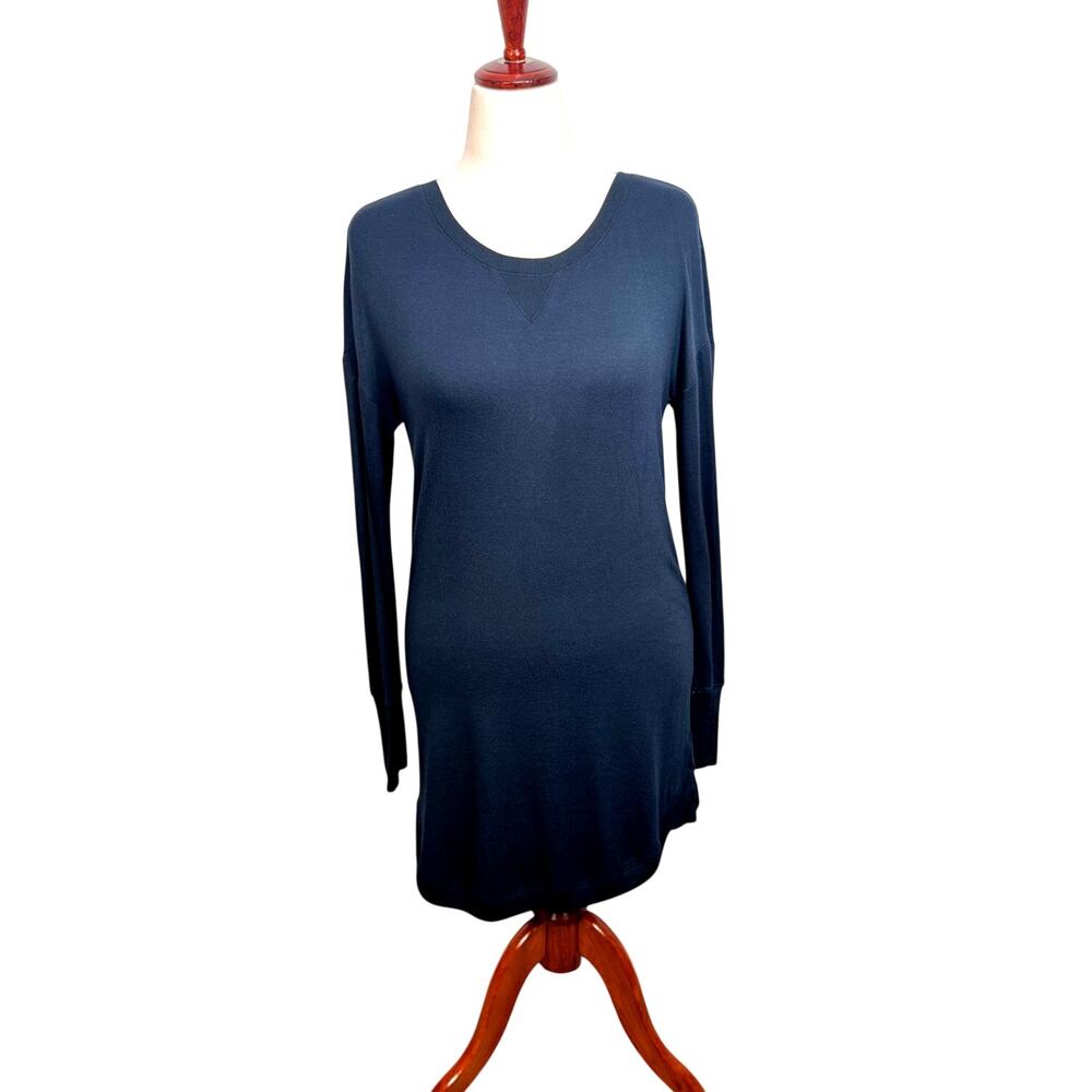Athleta black long sleeve soft modal stretch knit dress thumb hole cuffs Sz S